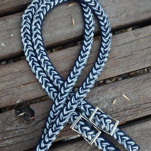 Short Navy Blue and Silver Barrel Reins